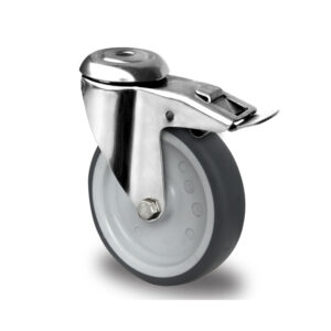 Rückenlochlenkrolle mit Totalfeststeller ø 125 mm Serie P2T2 Gleitlager Edelstahl