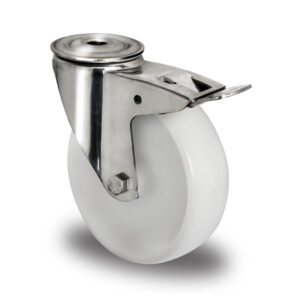 Rückenlochlenkrolle mit Totalfeststeller ø 80 mm Serie N0N0 Gleitlager Edelstahl