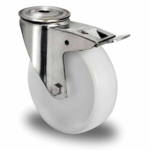 Rückenlochlenkrolle mit Totalfeststeller ø 125 mm Serie N0N0 Gleitlager Edelstahl