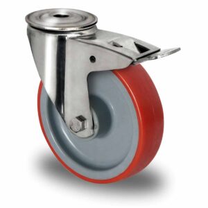 Rückenlochlenkrolle mit Totalfeststeller ø 125 mm Serie N2U6 Rollenlager Edelstahl
