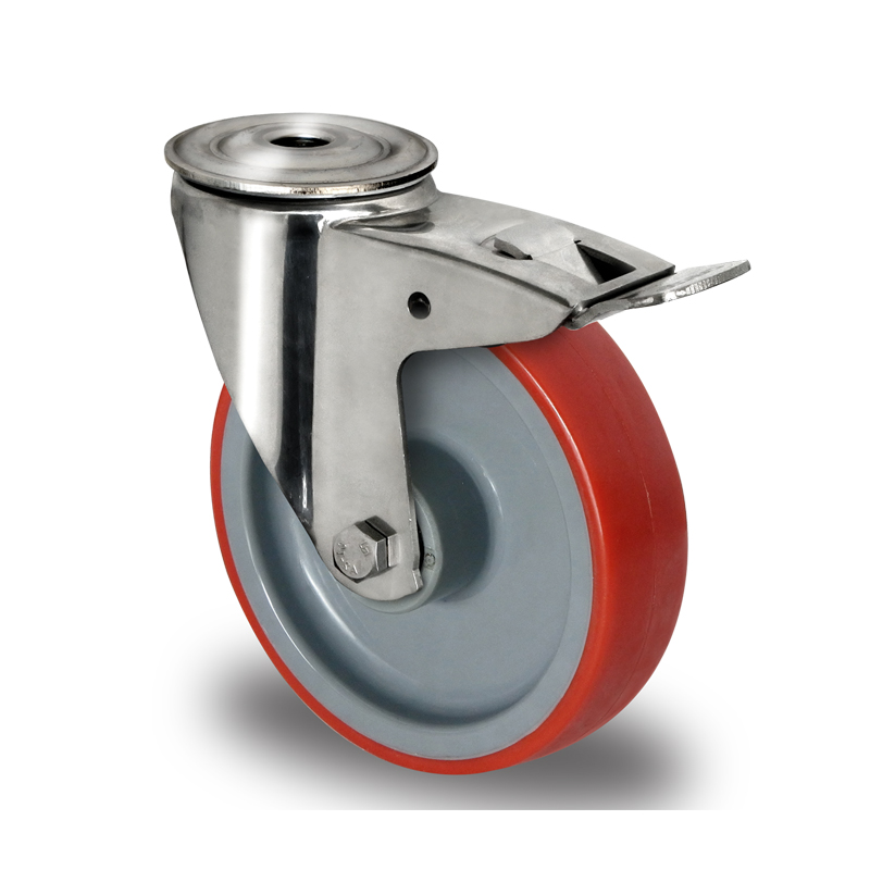 Rückenlochlenkrolle mit Totalfeststeller ø 160 mm Serie N2U6 Gleitlager Edelstahl
