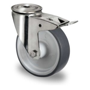 Rückenlochlenkrolle mit Totalfeststeller ø 160 mm Serie P2W2 Gleitlager Edelstahl