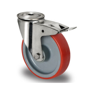 Rückenlochlenkrolle mit Totalfeststeller ø 200 mm Serie N2U6 Gleitlager Edelstahl