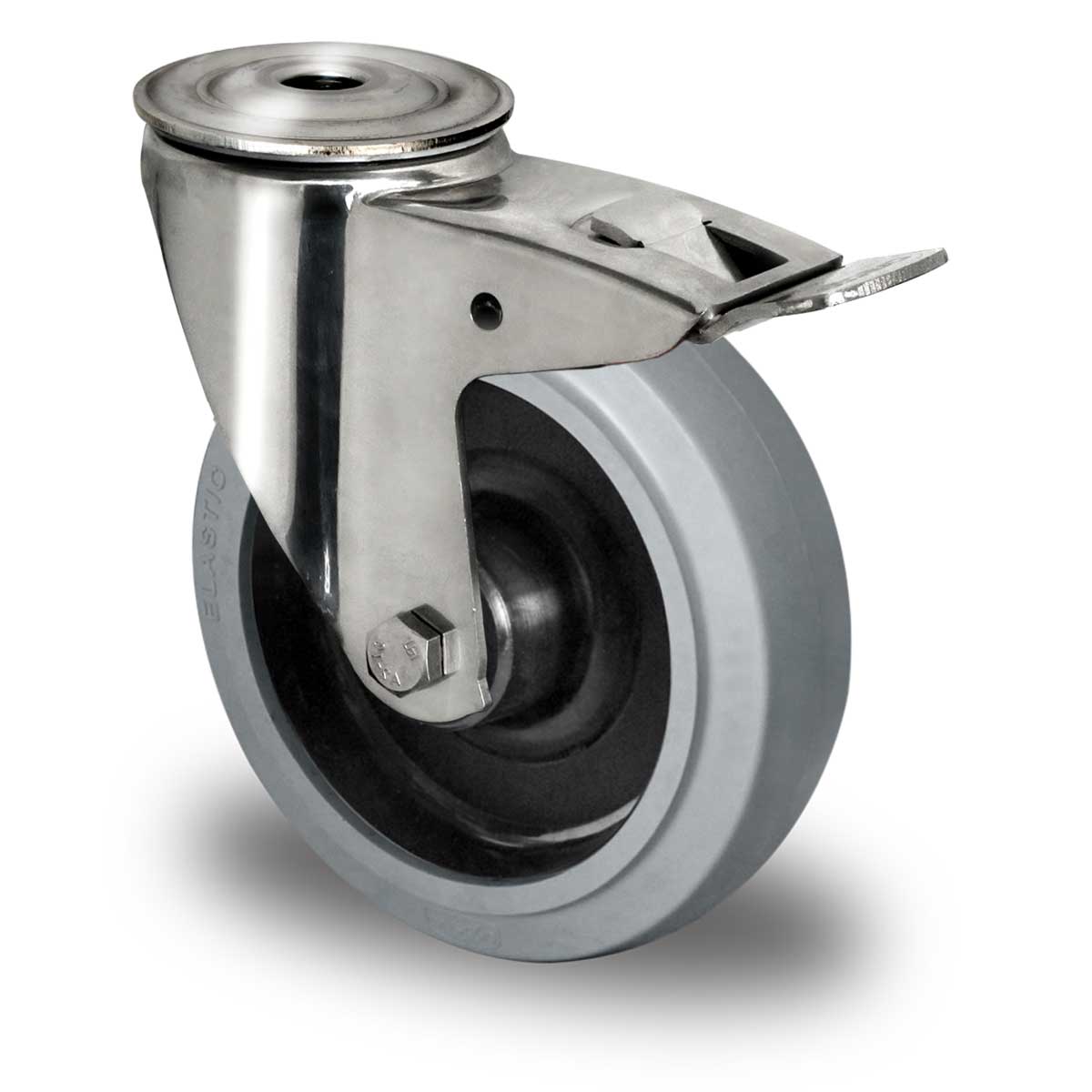 Rückenlochlenkrolle mit Totalfeststeller ø 200 mm Serie R4E2 Rollenlager Edelstahl