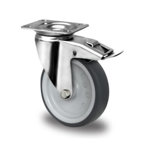 Lenkrolle mit Totalfeststeller ø 100 mm Serie P2T2 Gleitlager Edelstahl