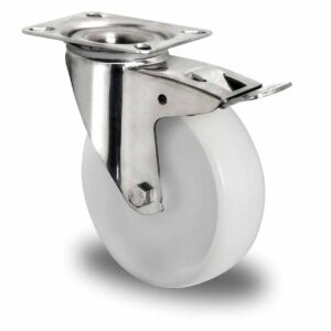 Lenkrolle mit Totalfeststeller ø 125 mm Serie N0N0 Gleitlager Edelstahl